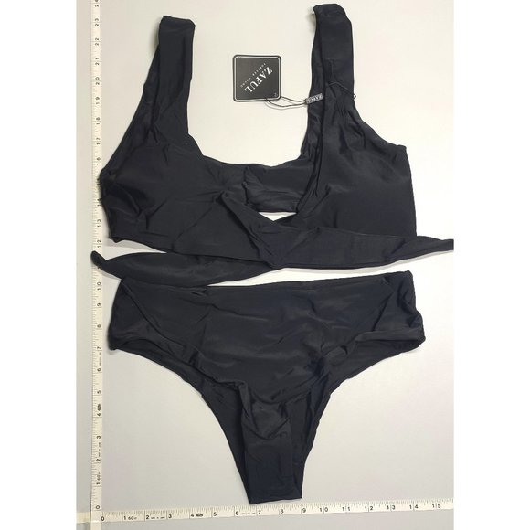 NWT ZAFUL Medium Front tie Tankini Black bikini set - Picture 1 of 7